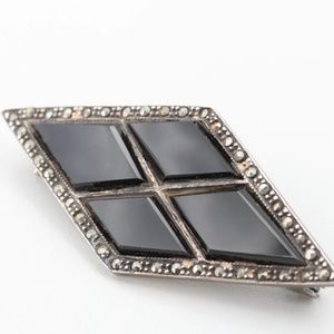 Sterling Silver Black Onyx and Marcasite Pendant
